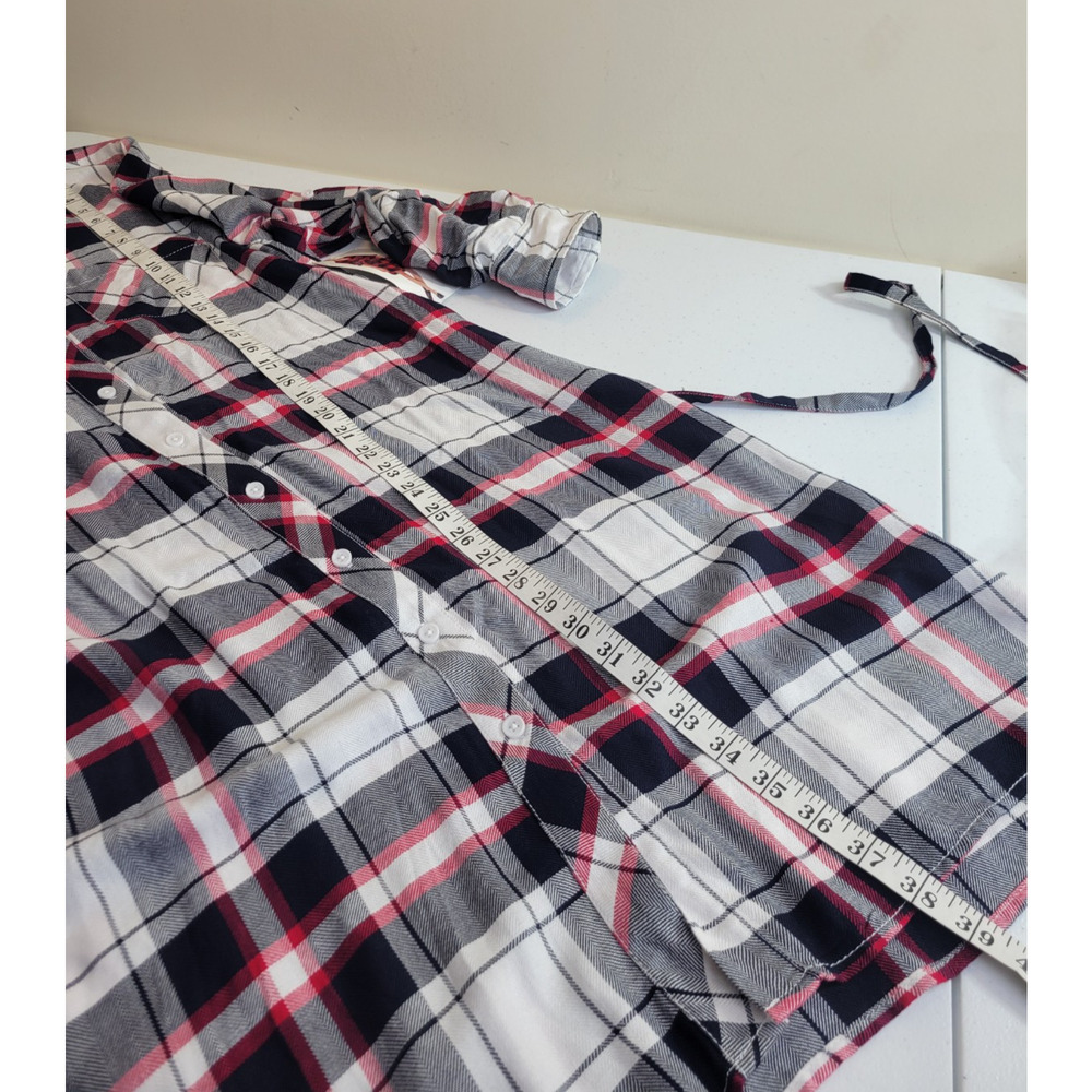 NWT BLL NYC Shirt Dress button‎ down Size Large Red Black Plaid Pocket Roll Tab - Picture 6 of 13